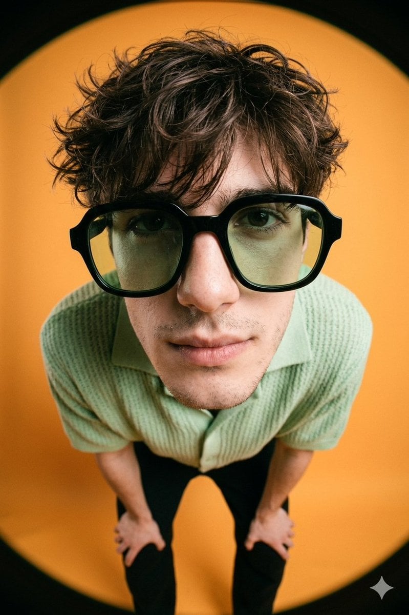 Pastel Green Shirt Fisheye Close Up