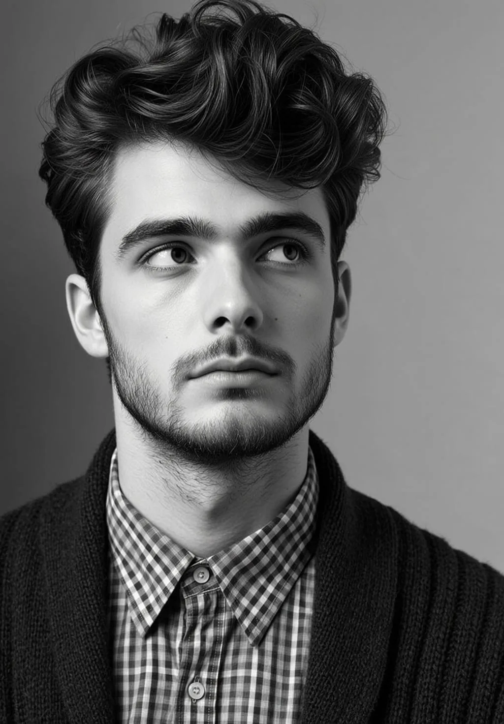 Medium Shot Black And White Photorealistic Portrait Young Man With