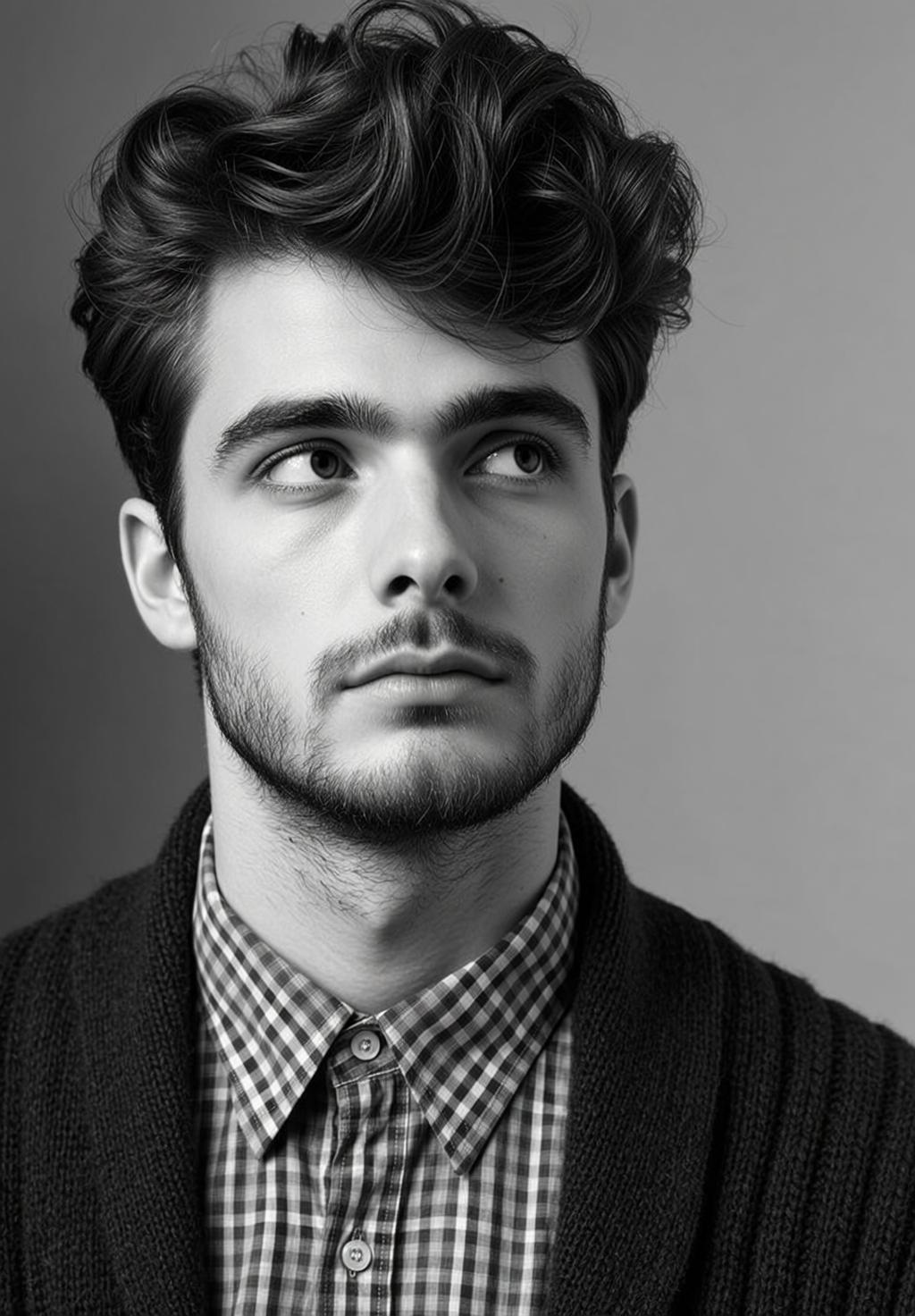 Medium Shot Black And White Photorealistic Portrait Young Man With
