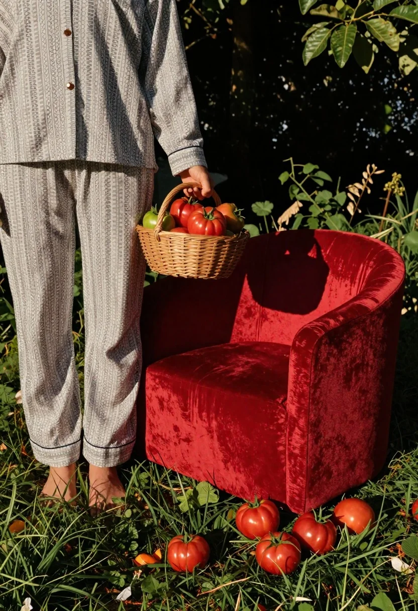 Full-body Shot Person Standing Lush Garden Holding Basket Overflowing With reference photo