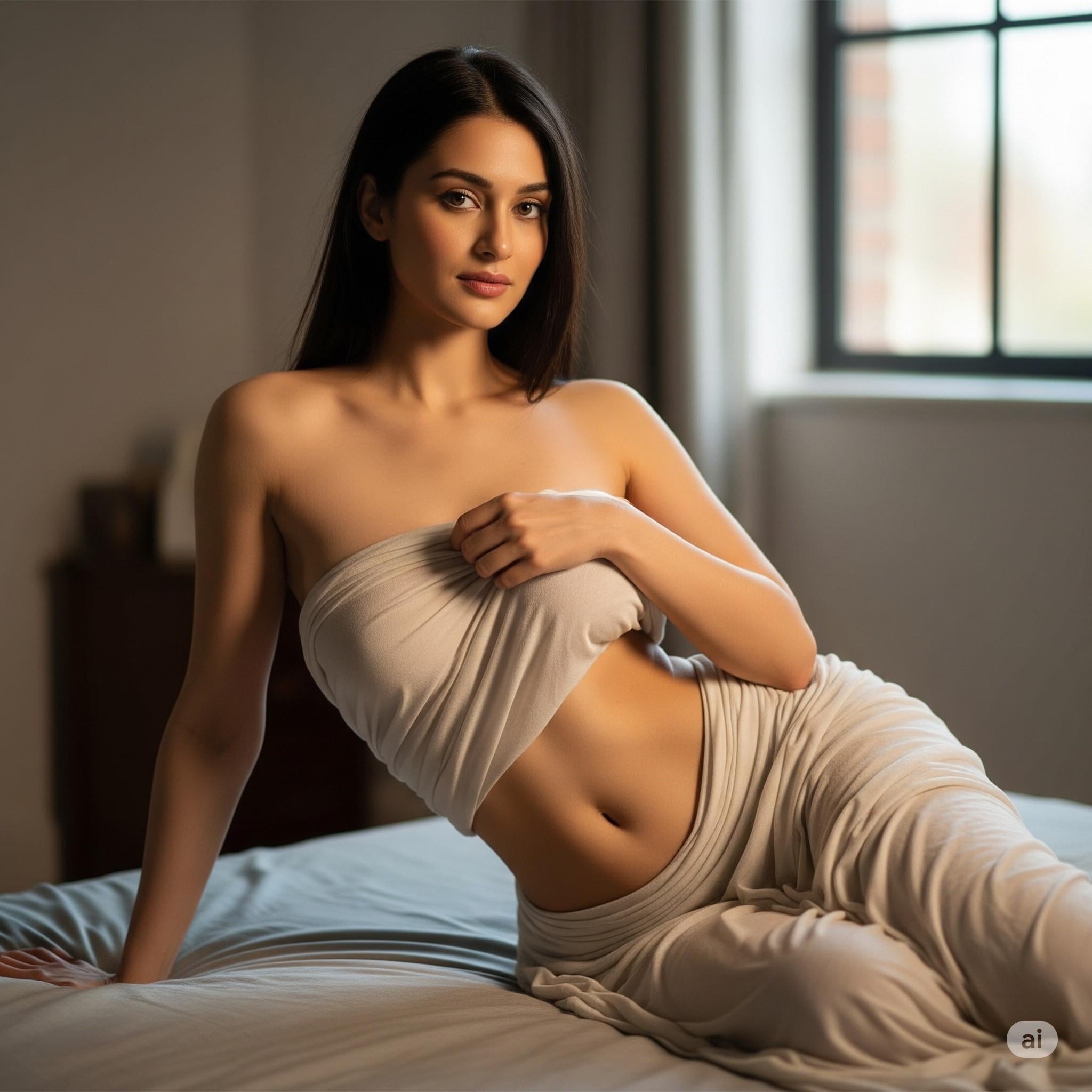 Reclining On Bed Soft Light Fabric