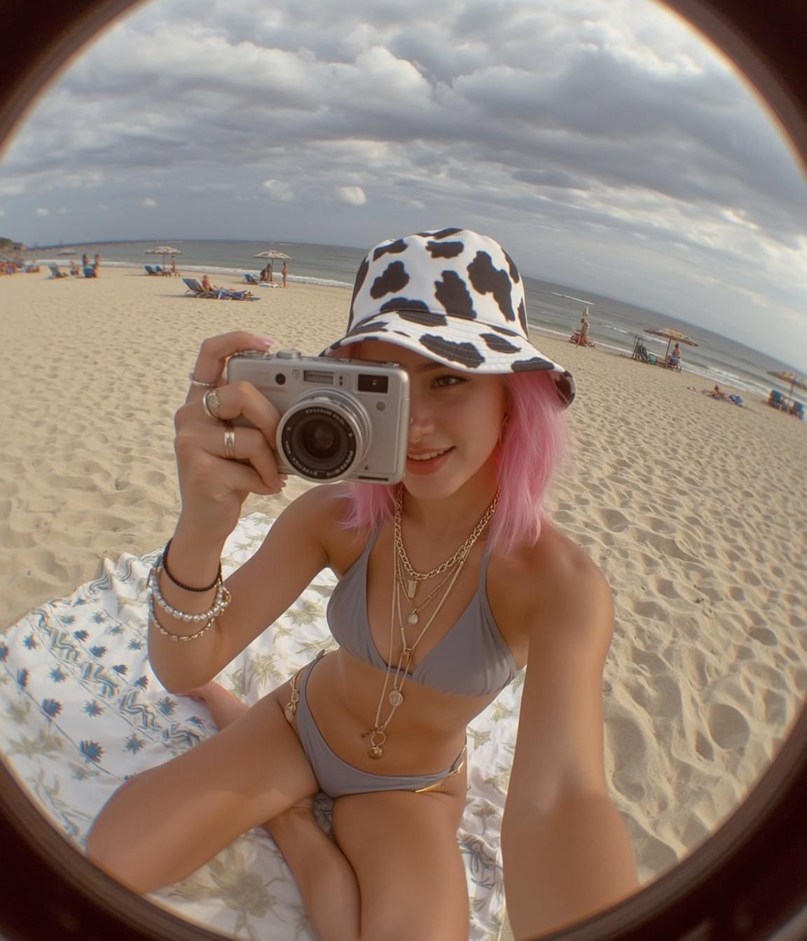 Pink Hair Beach Camera Smile
