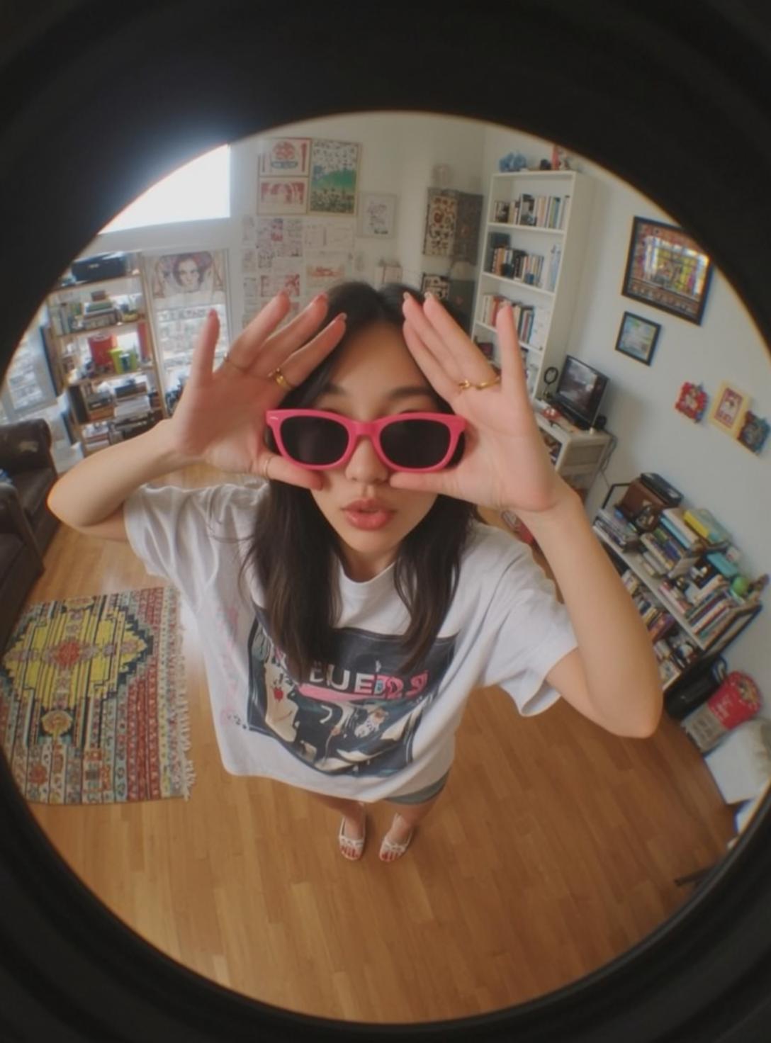 Pink Sunglasses Graphic Tee Pose