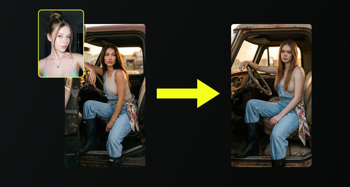 Mila remix walkthrough for Farm Truck Sunset Portrait Denim Overalls Floral Scarf