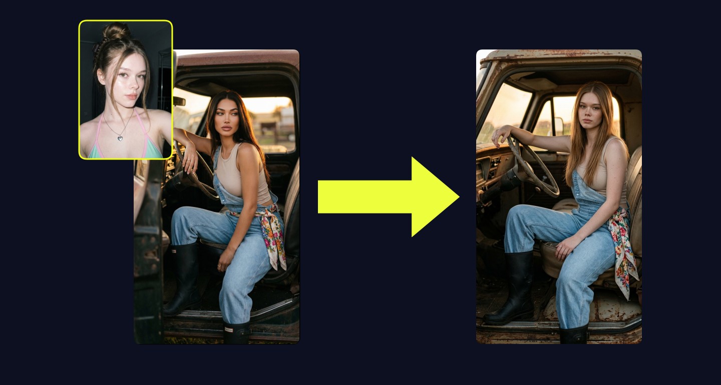 Mila remix walkthrough for Farm Truck Sunset Portrait Denim Overalls Floral Scarf