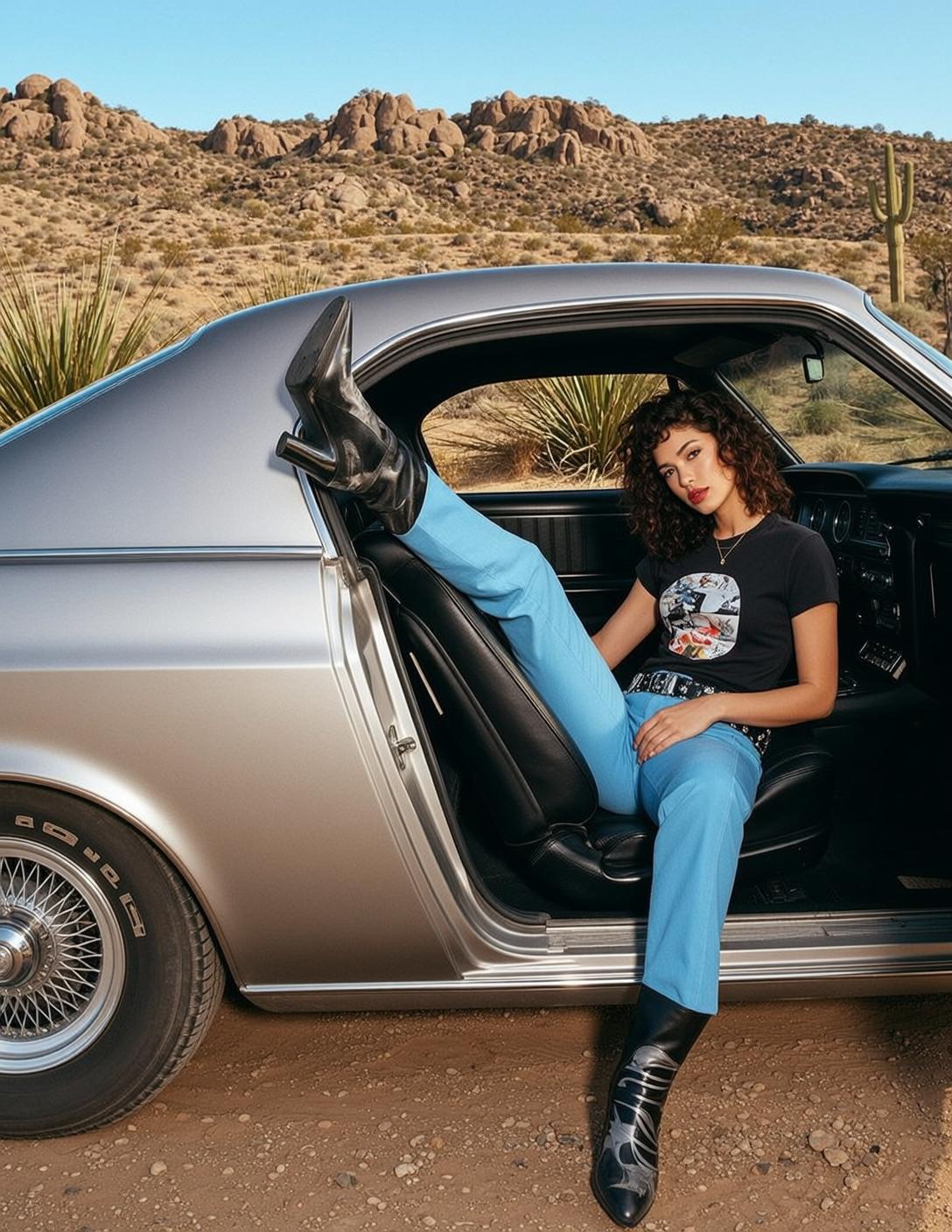 Black Graphic Tee Blue Pants
