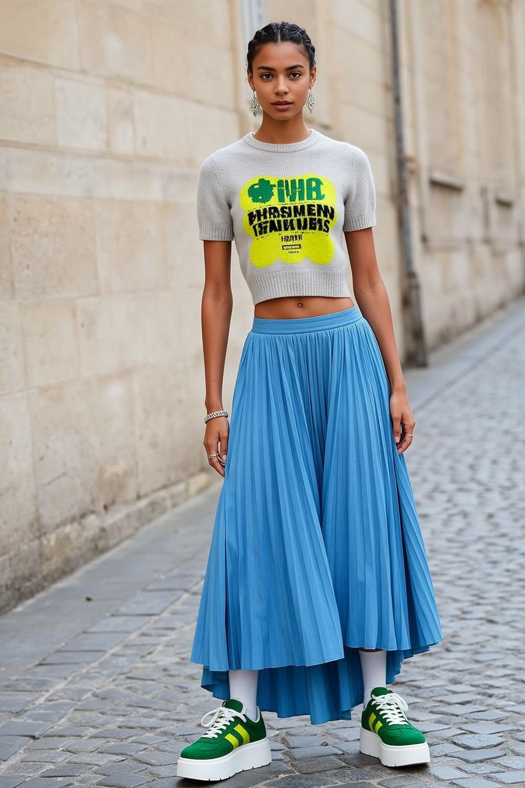 Grey Sweater Blue Skirt Urban Street