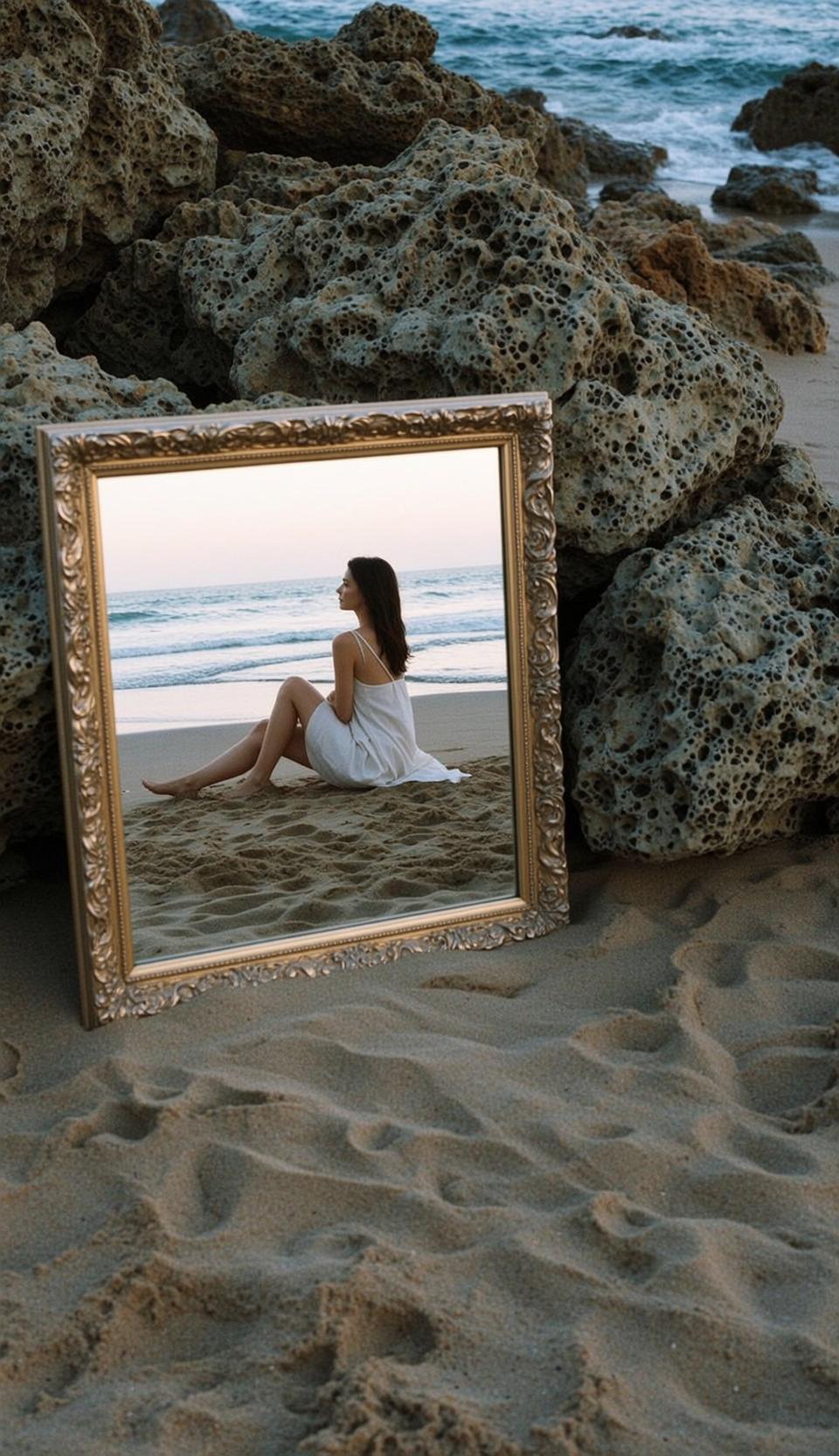 White Dress Beach Mirror