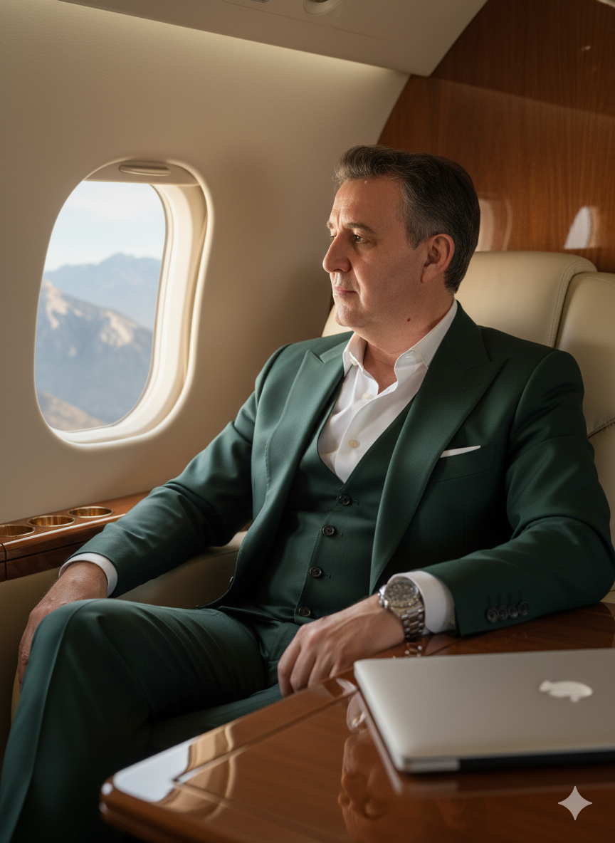 Man In Green Suit On Jet