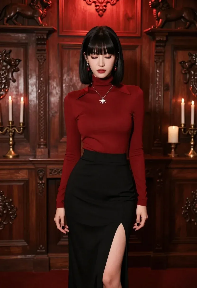 Full-length Portrait Confident Woman With Sharp Features And Dark Hair