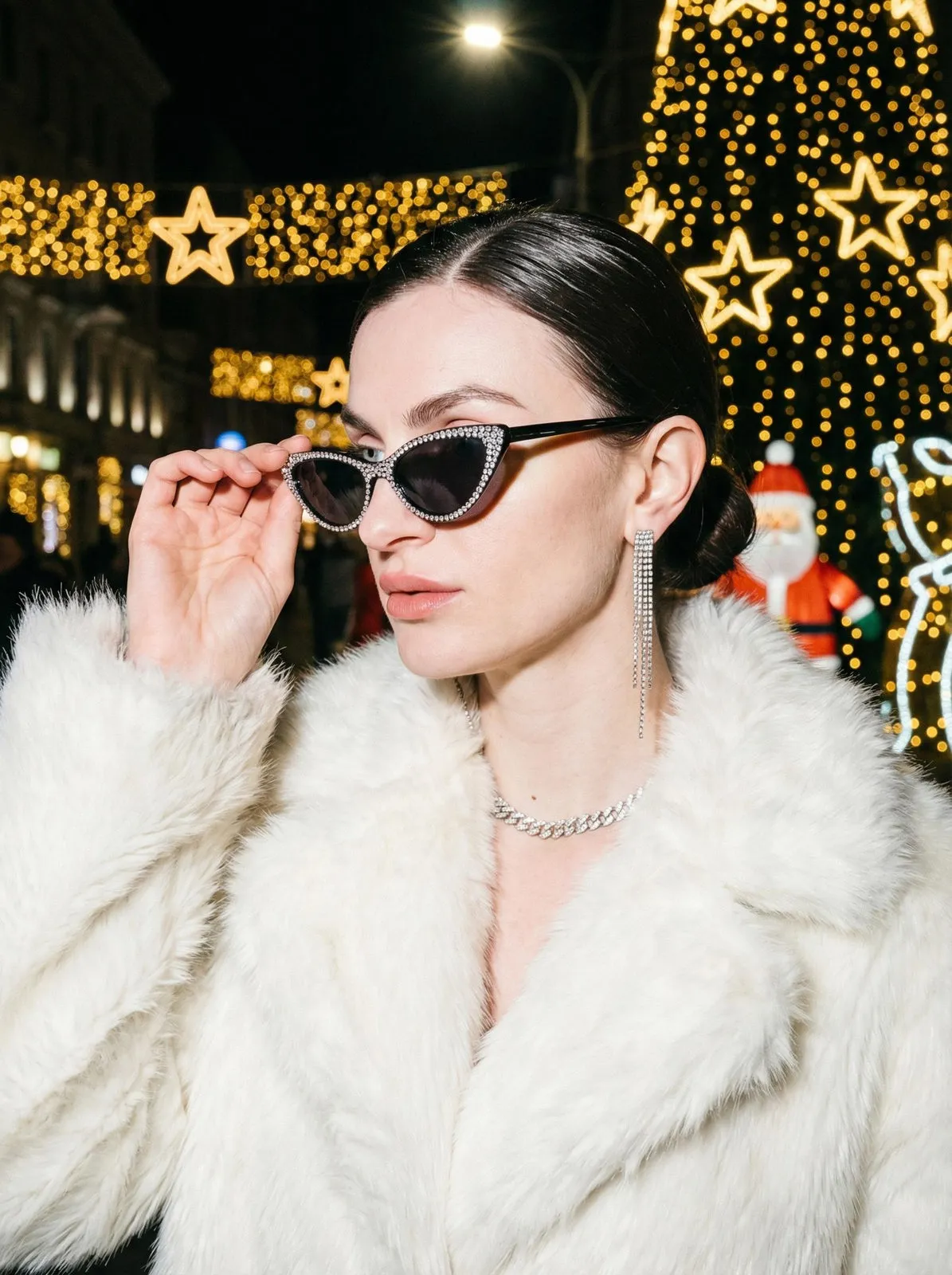 Sunglasses Chain Earrings And Necklace In A Night Portrait