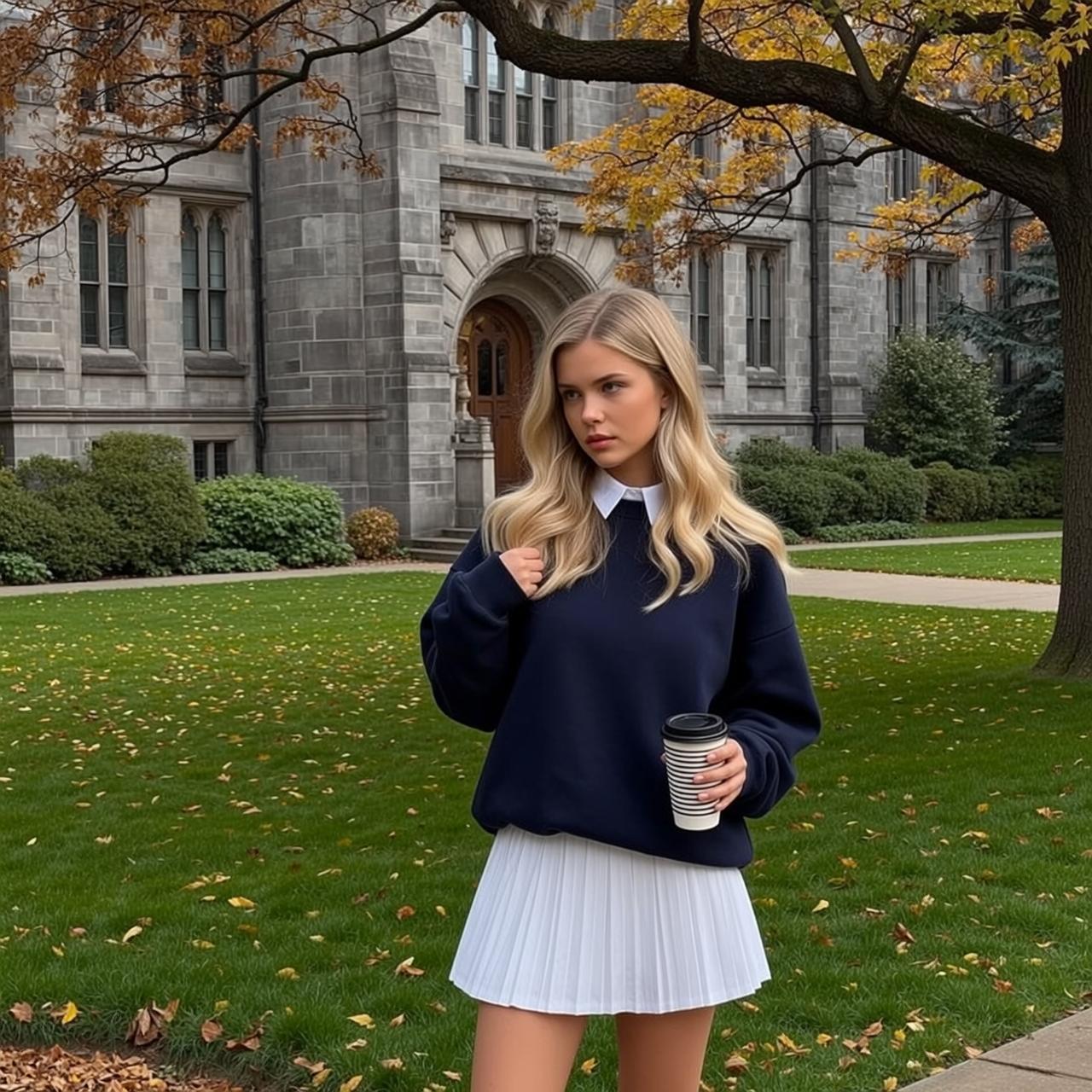 Explore Young Stands Outdoors Looking Slightly Her