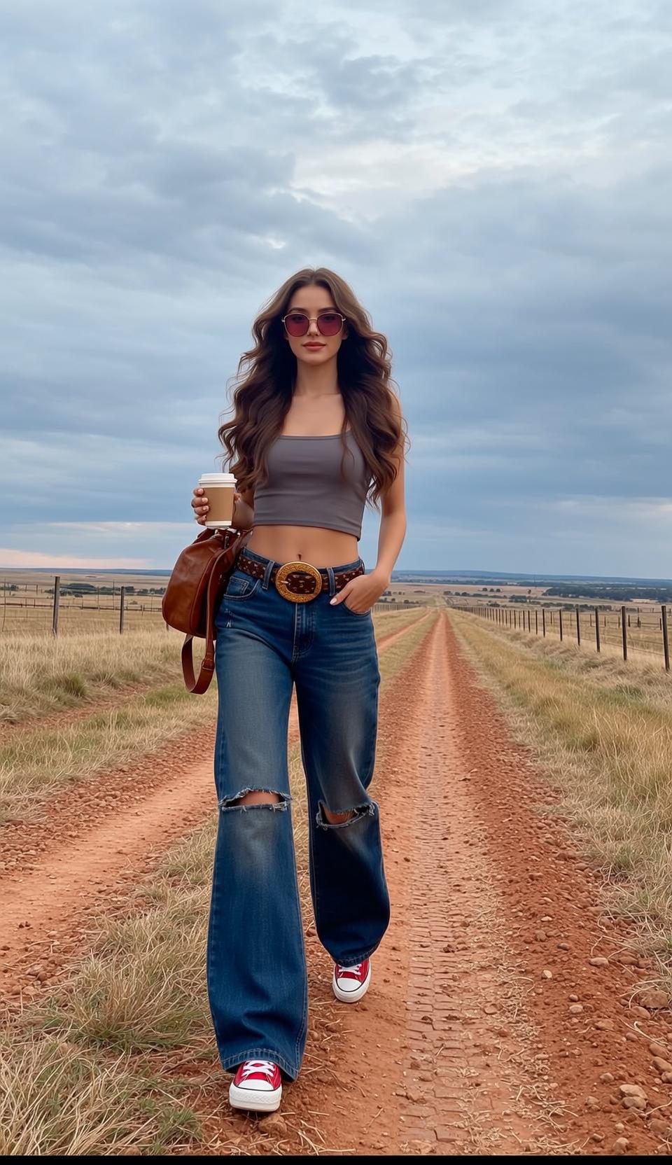Grey Crop Top on Dirt Road