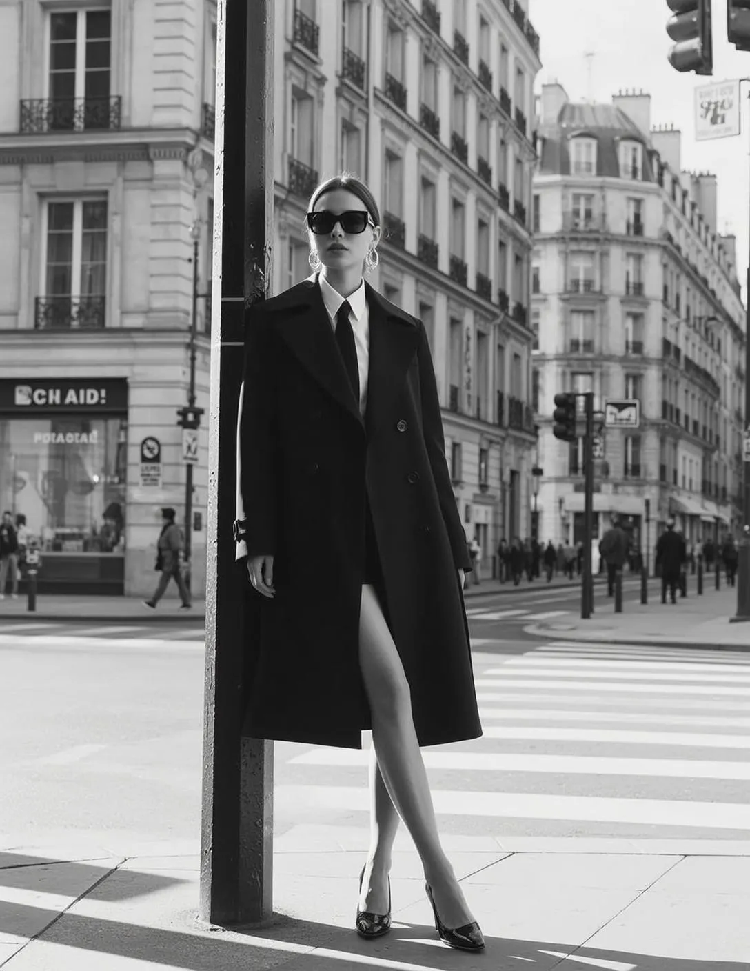 Full-body Medium Shot Black And White Photograph Captures Woman Standing