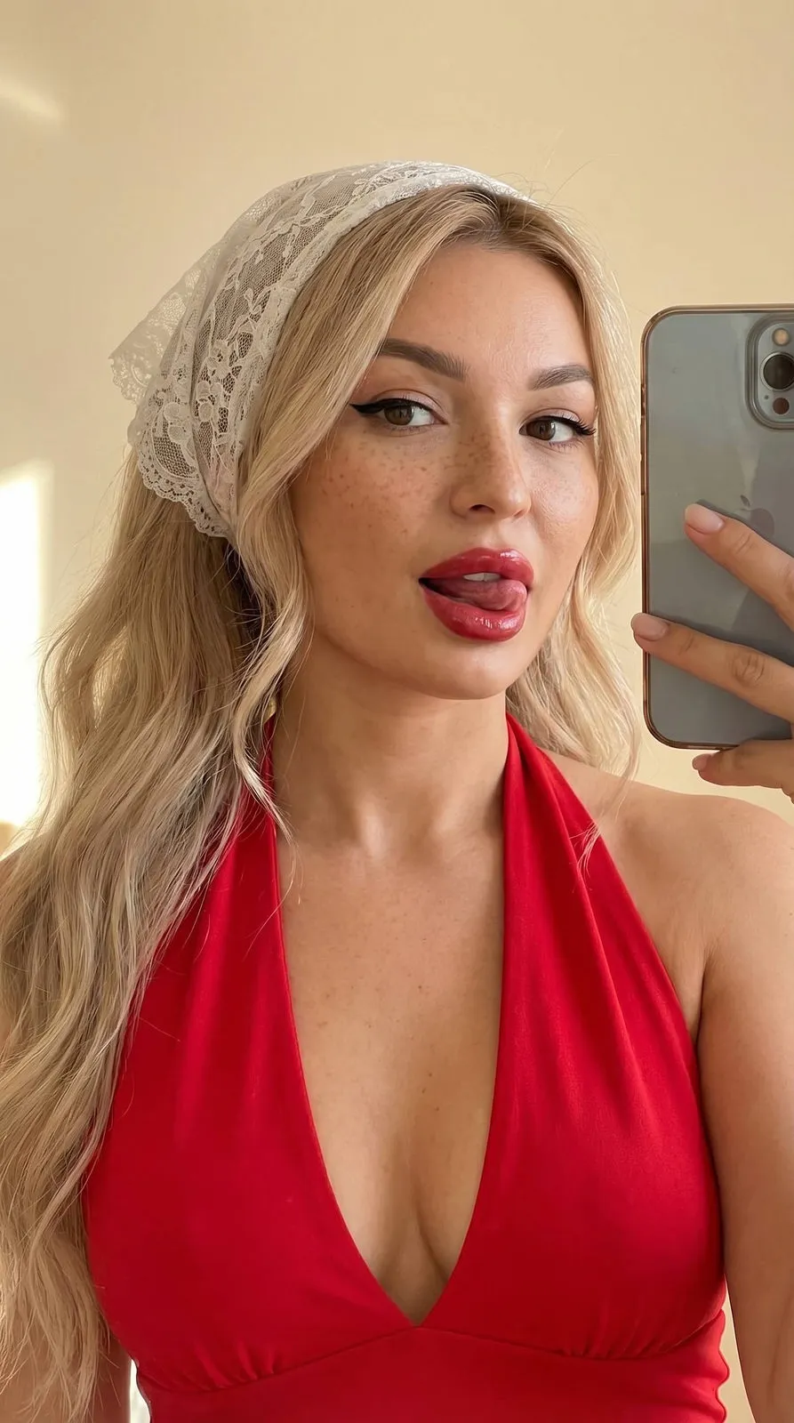 Makeup With Red Halter Top