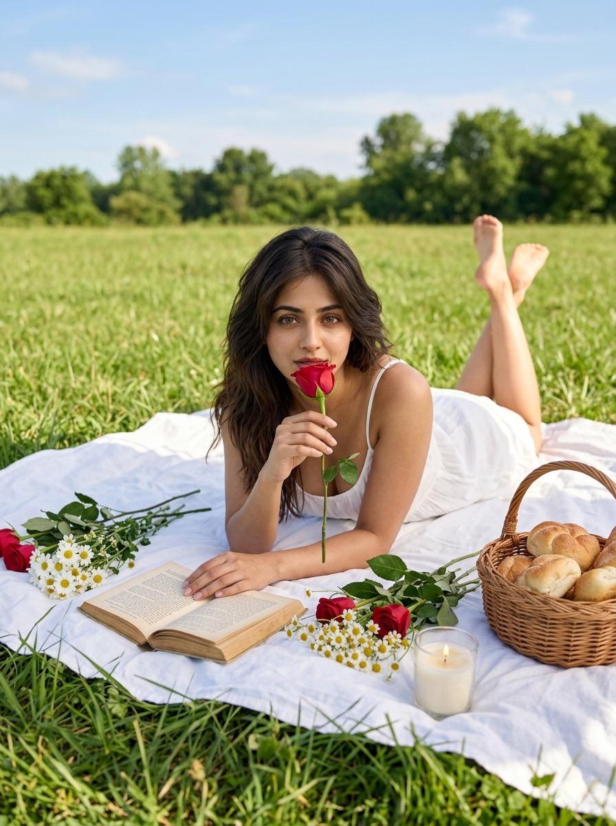 Simple White Spaghetti Strap Sundress In Linen Picnic Blanket