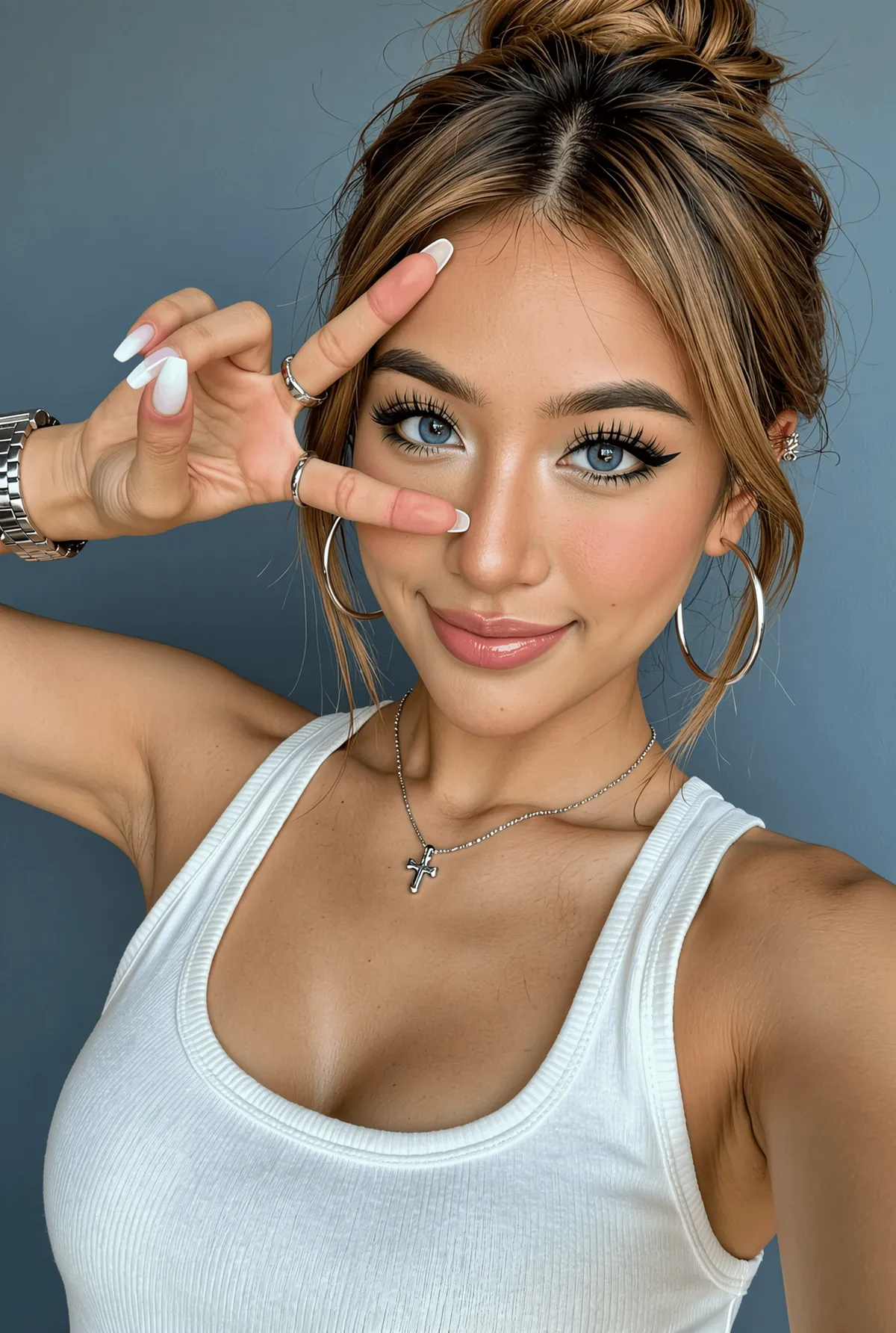 Makeup Earrings Nails And Wristwatch In Fashion Portrait