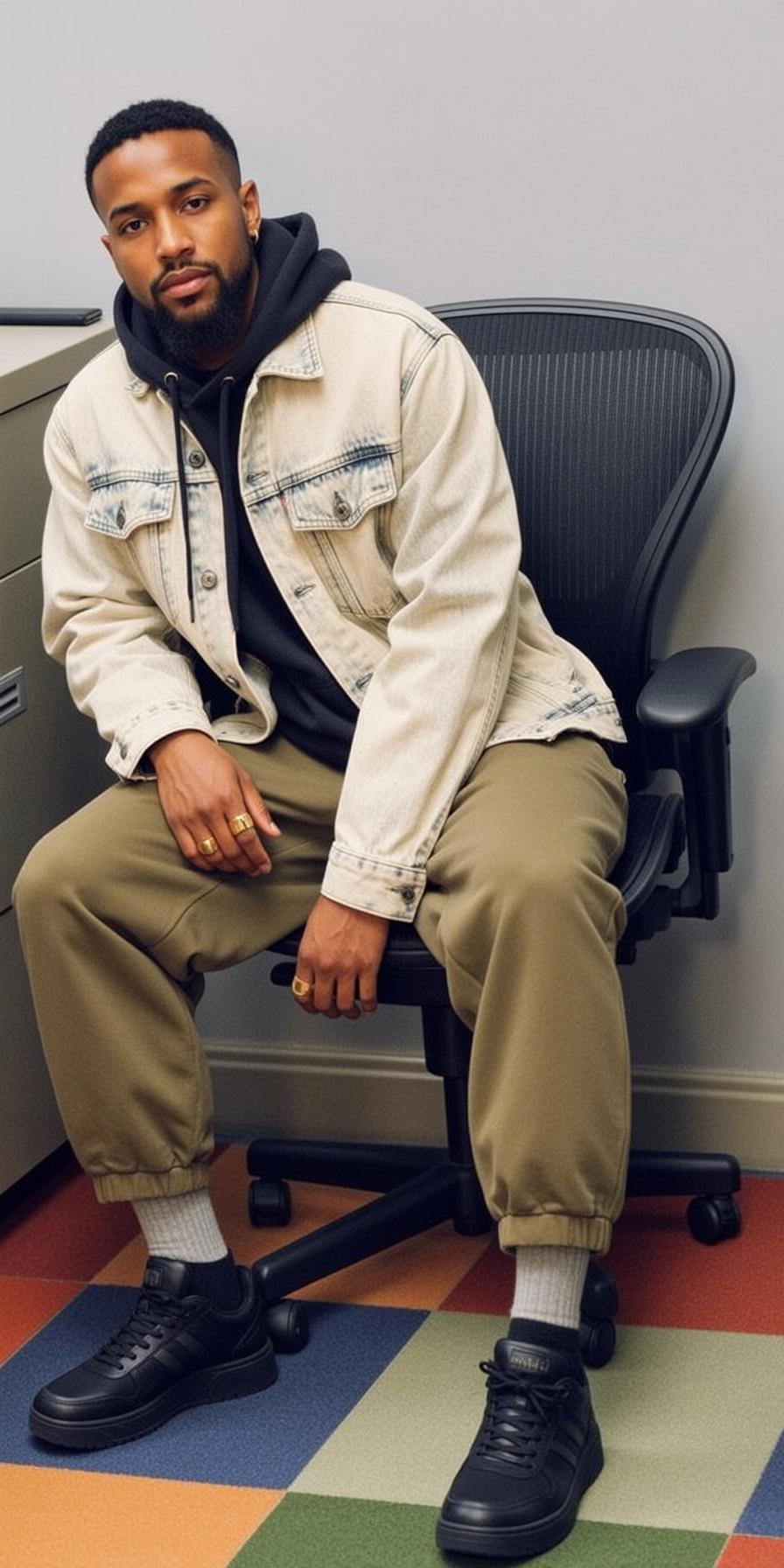 Explore Seated Black Office Chair Facing Slightly reference photo
