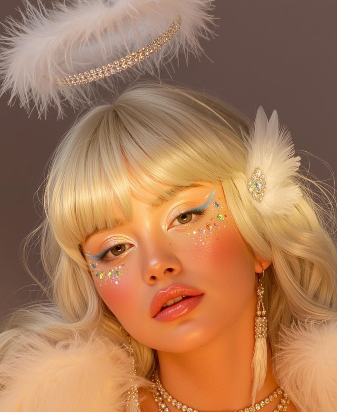 Feather Halo Golden Studio Glam