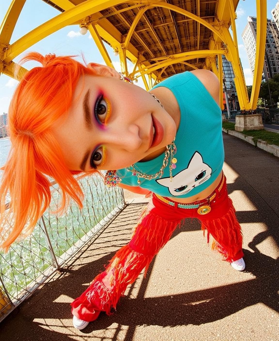 Fisheye Young Bright Orange Messy Bun Fair