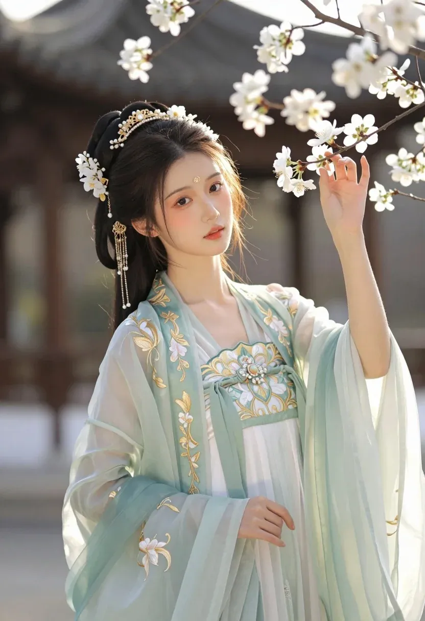 Young Woman With Dark Hair Styled Elaborate Updo Adorned With