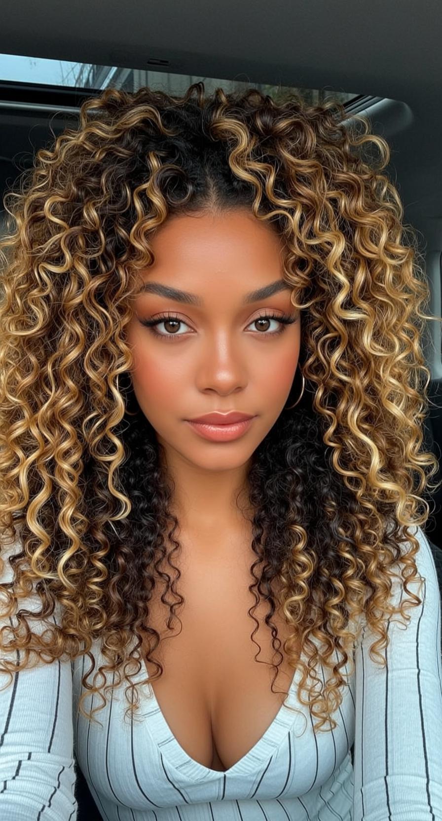 Car Interior Ombre Curly Hair
