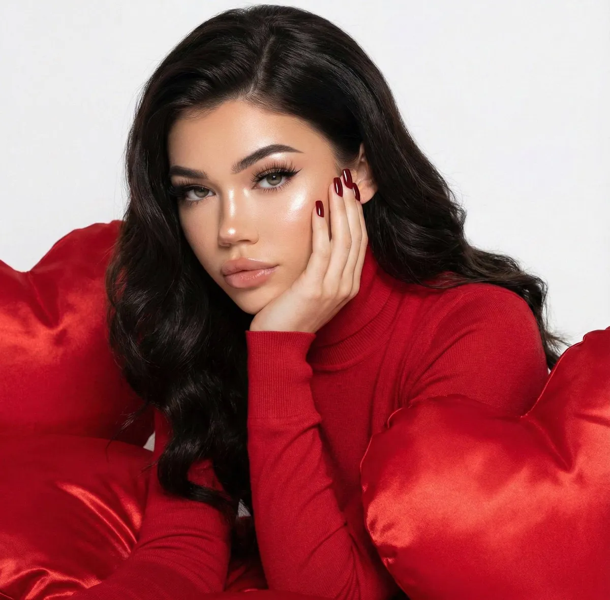 Soft Makeup With A Red Heart Pillow