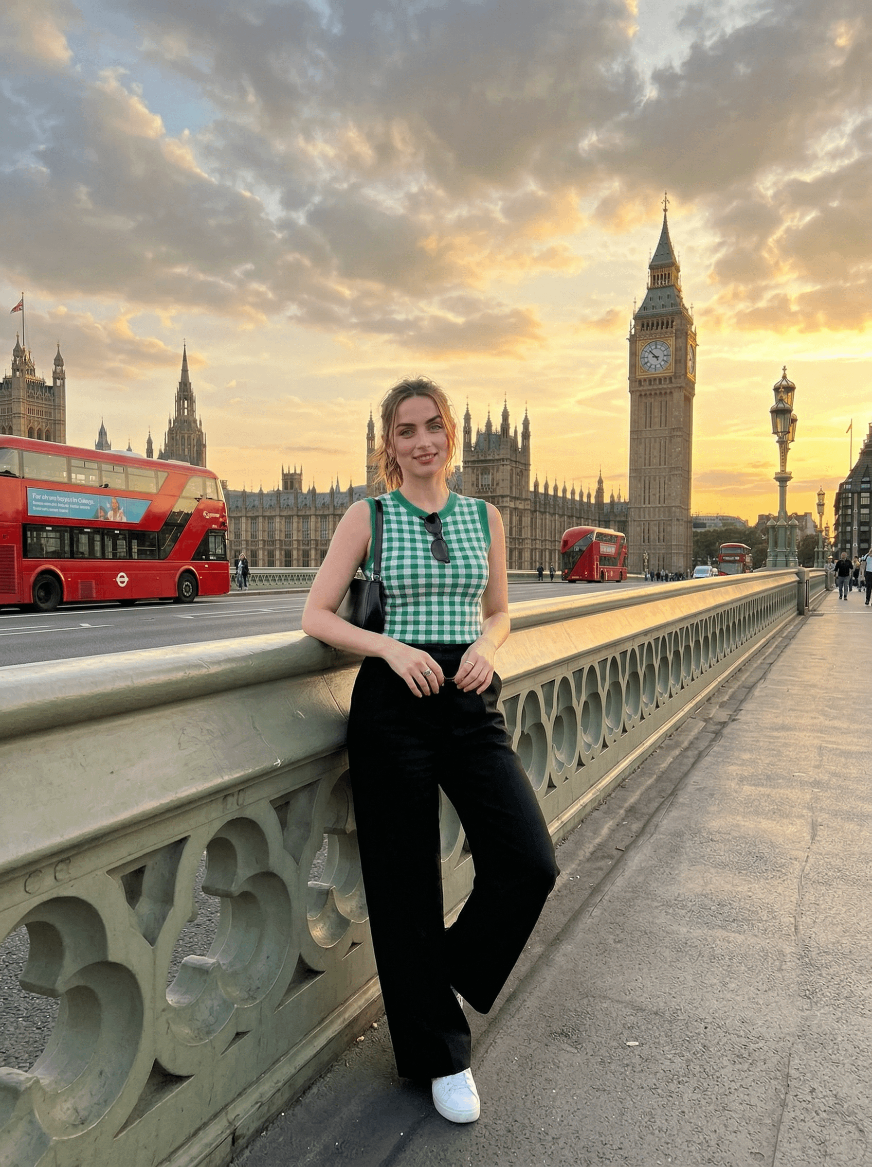 London Bridge Knit Top Black Pants Big Ben View