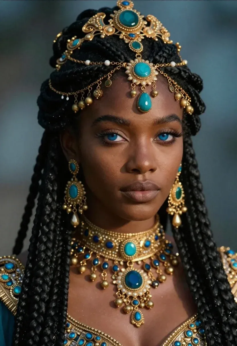 Portrait Regal Woman With Deep Dark Skin And Striking Blue