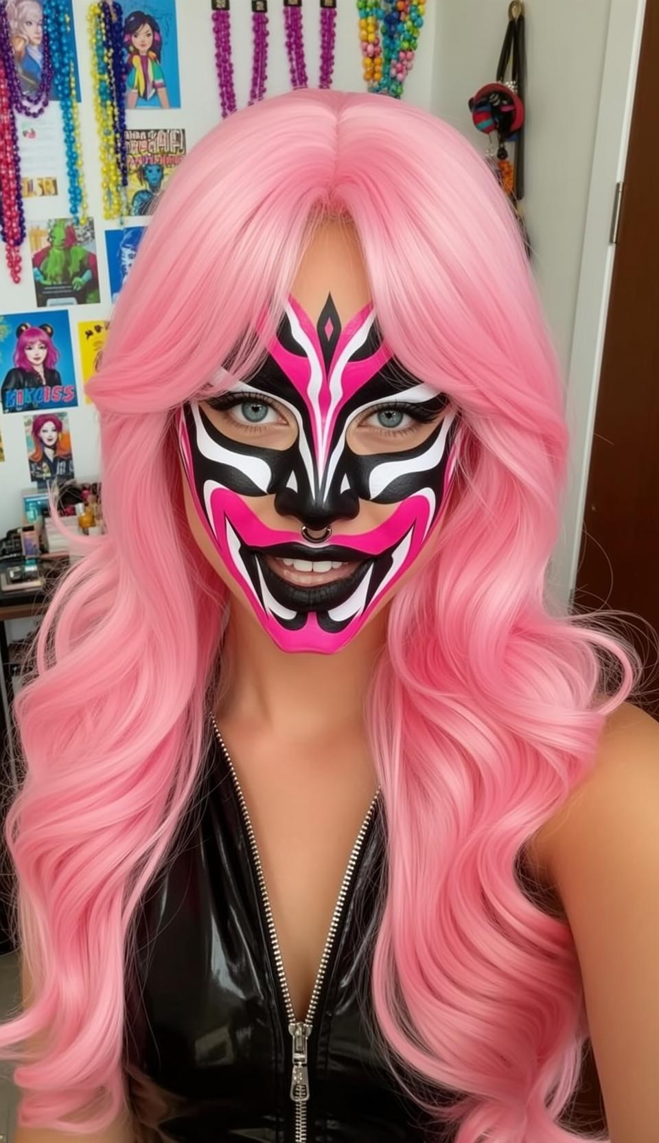 Halloween Makeup Elaborate Paint Long Wavy Bright