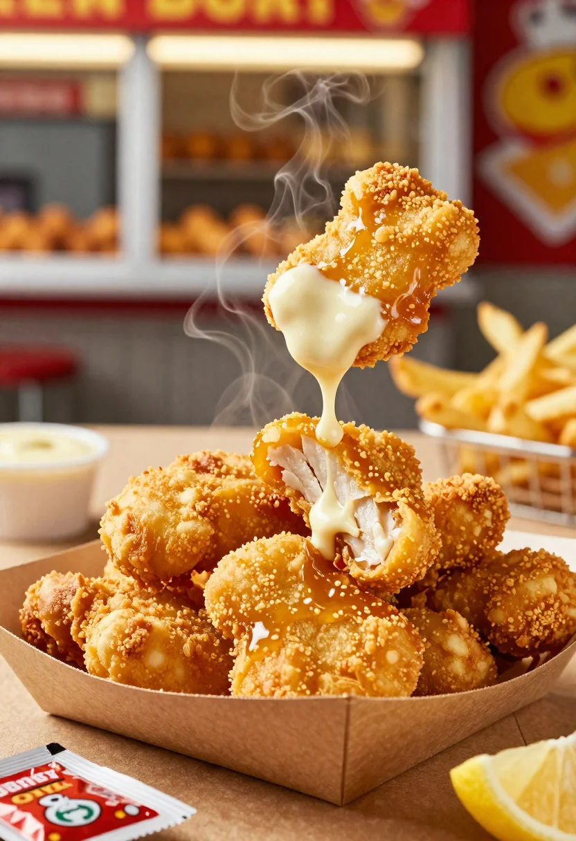 Food Photography Shot Crispy Chicken Nuggets With Golden Fast-food Appeal reference photo