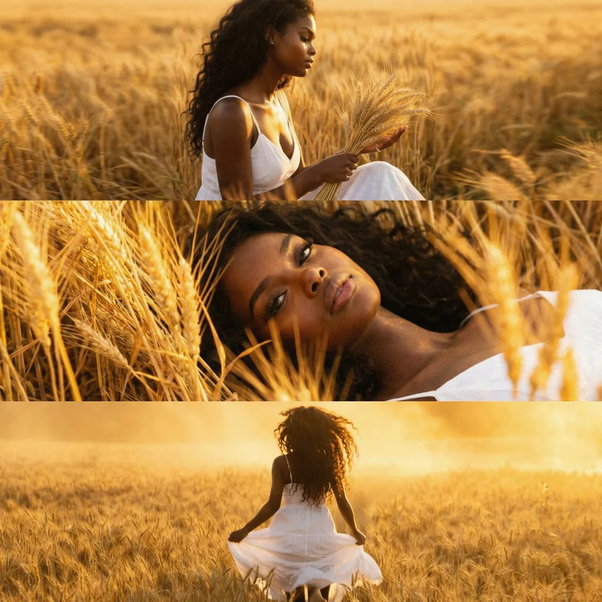 Golden Hour Wheat Field Cinematic Triptych