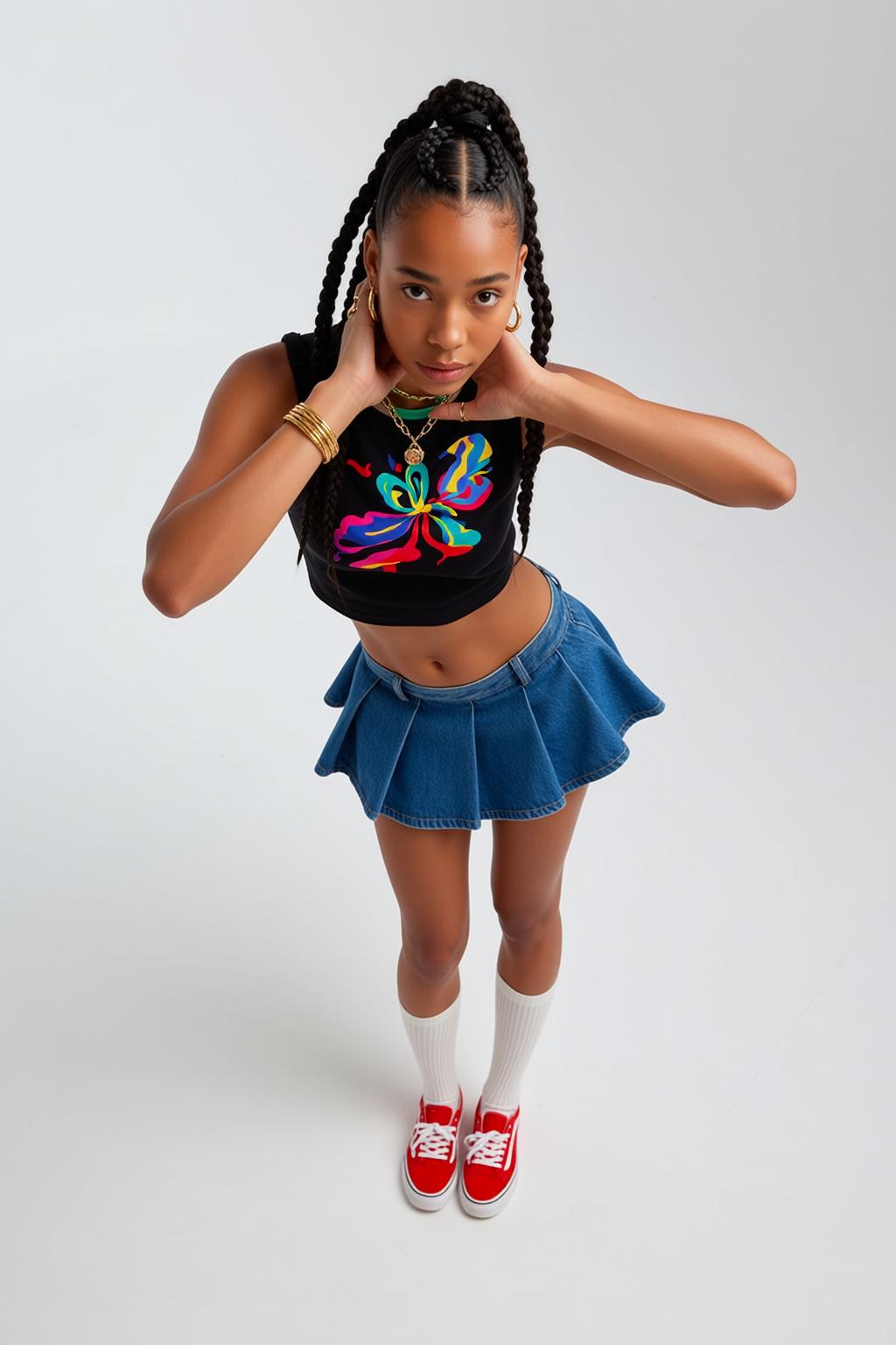Creative Young Long Black Braids Ponytail Light