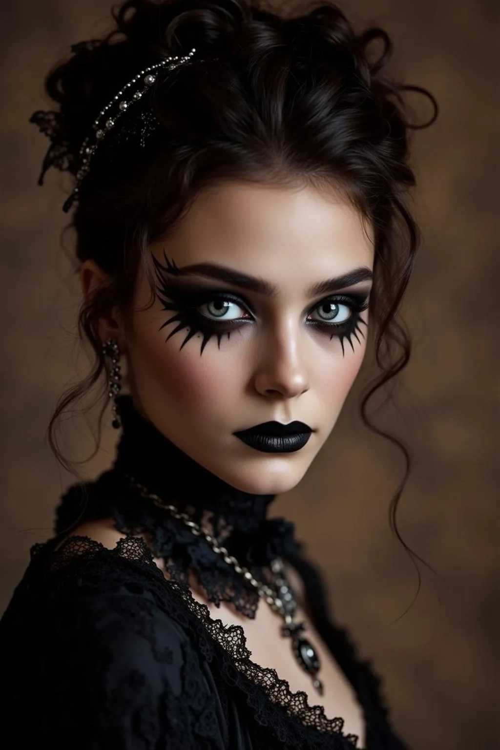 Halloween Makeup Young Dark Brown Styled Curls