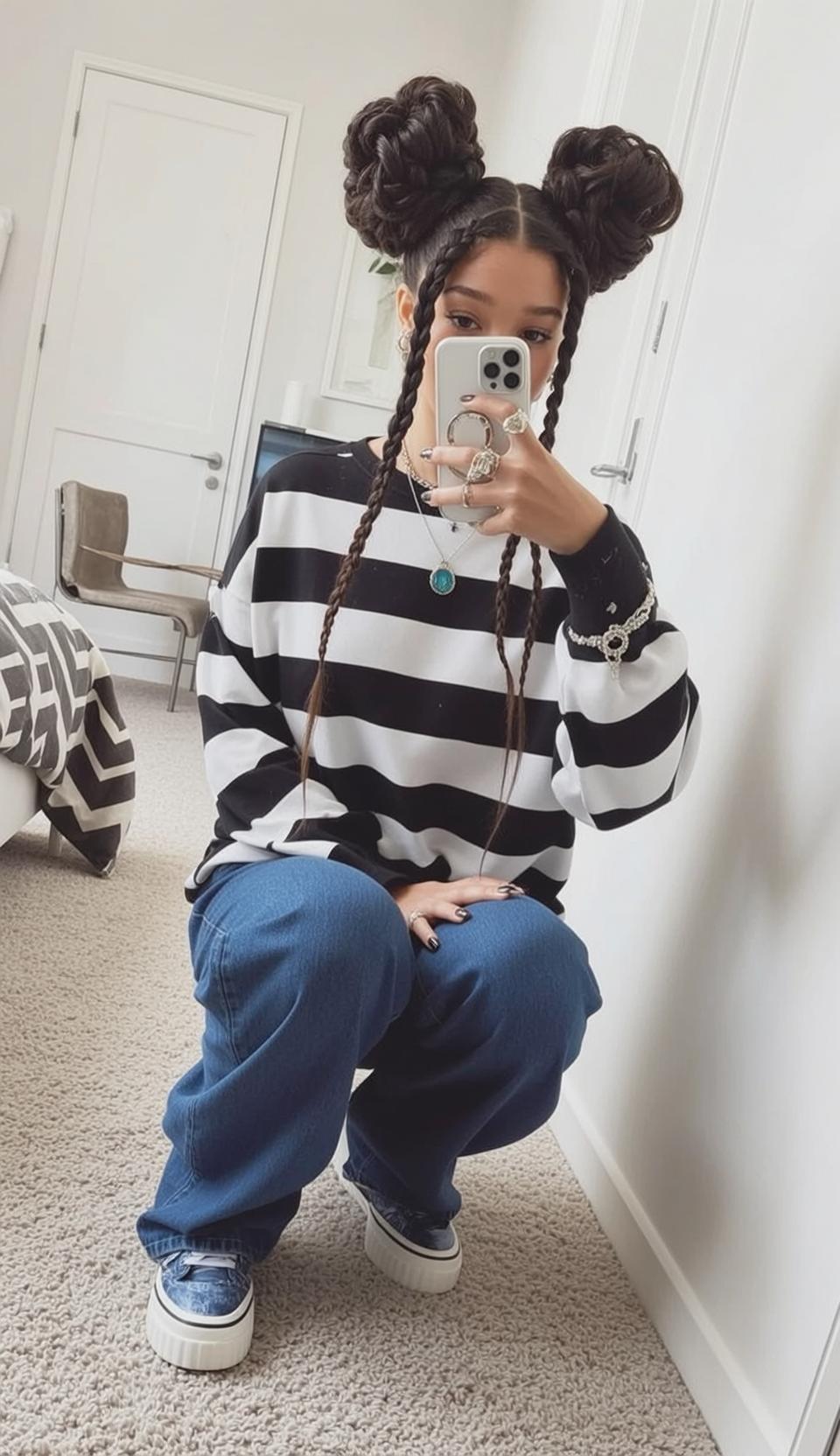Bedroom Mirror Selfie in Stripes