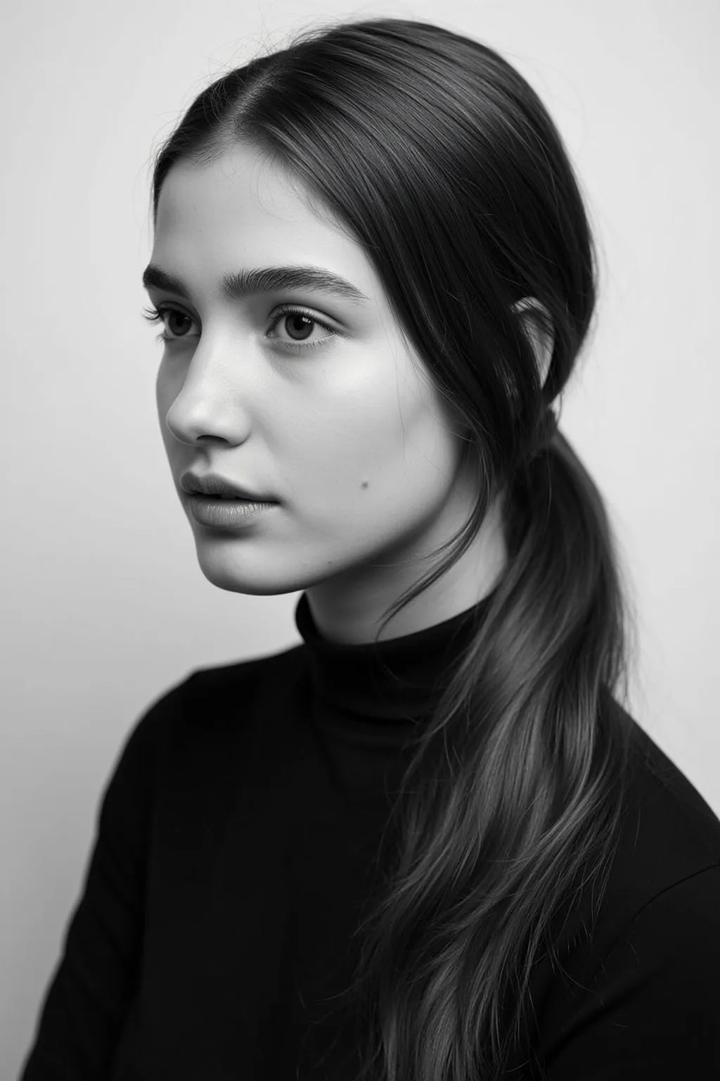 Photorealistic Medium Close-up Portrait Young Woman With Dark Brown Hair
