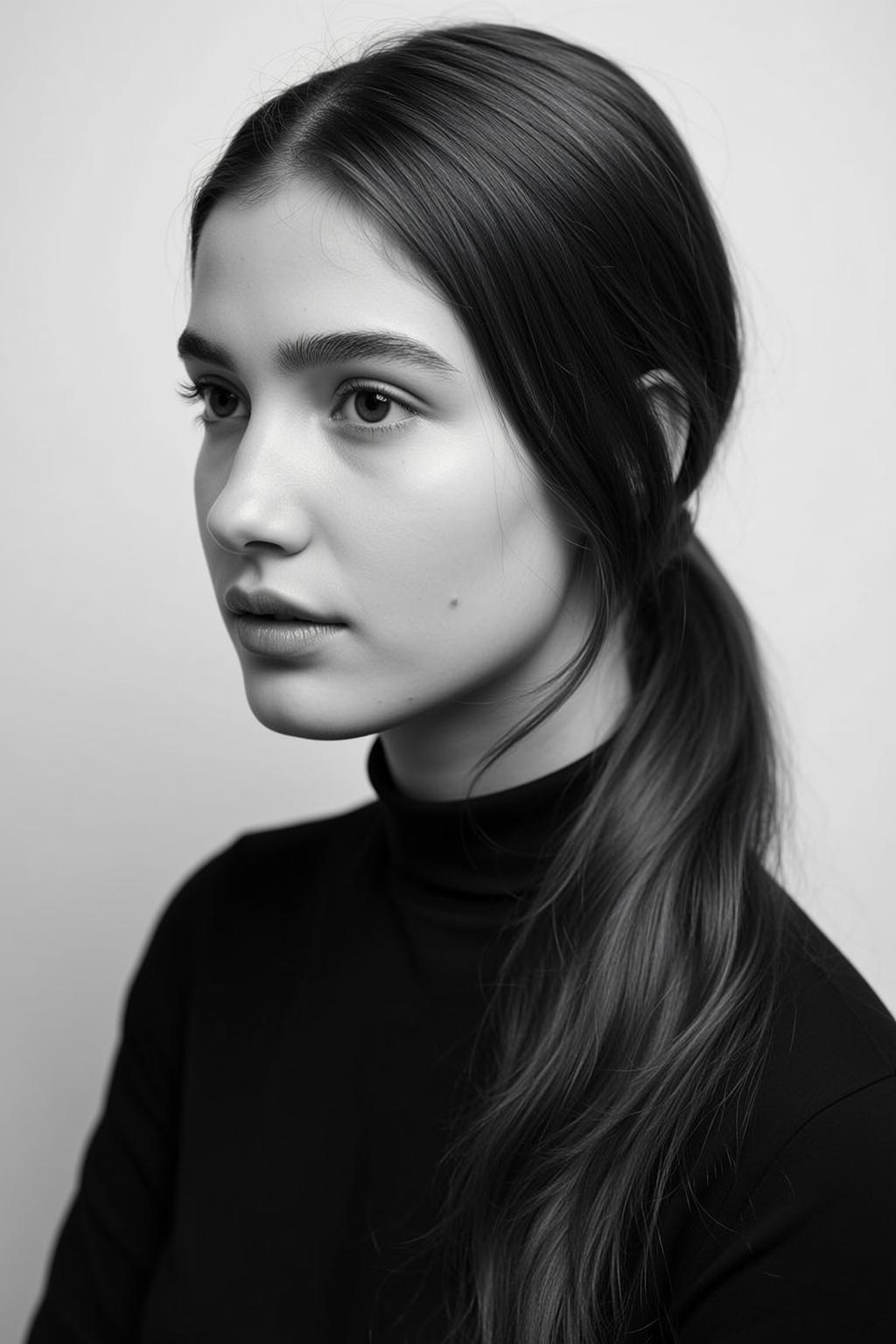 Photorealistic Medium Close-up Portrait Young Woman With Dark Brown Hair
