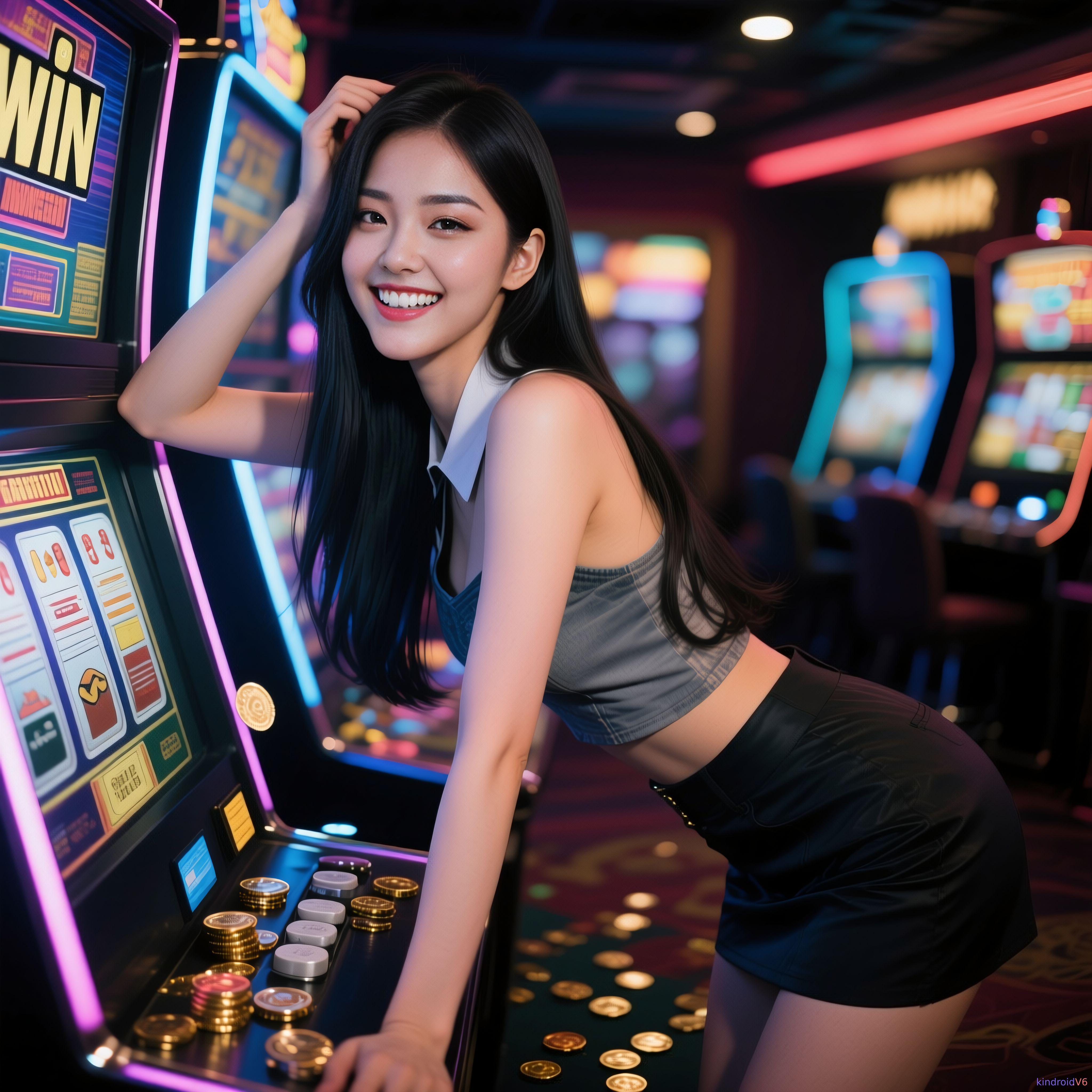 Casino Pose Bright Smile Slot Machine Grey Top