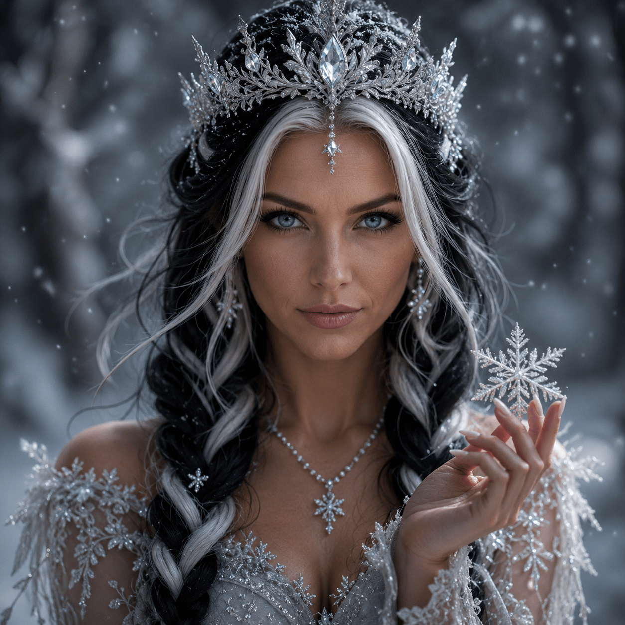 Ice Queen Portrait Ornate Silver Crown Snowflake Jewelry