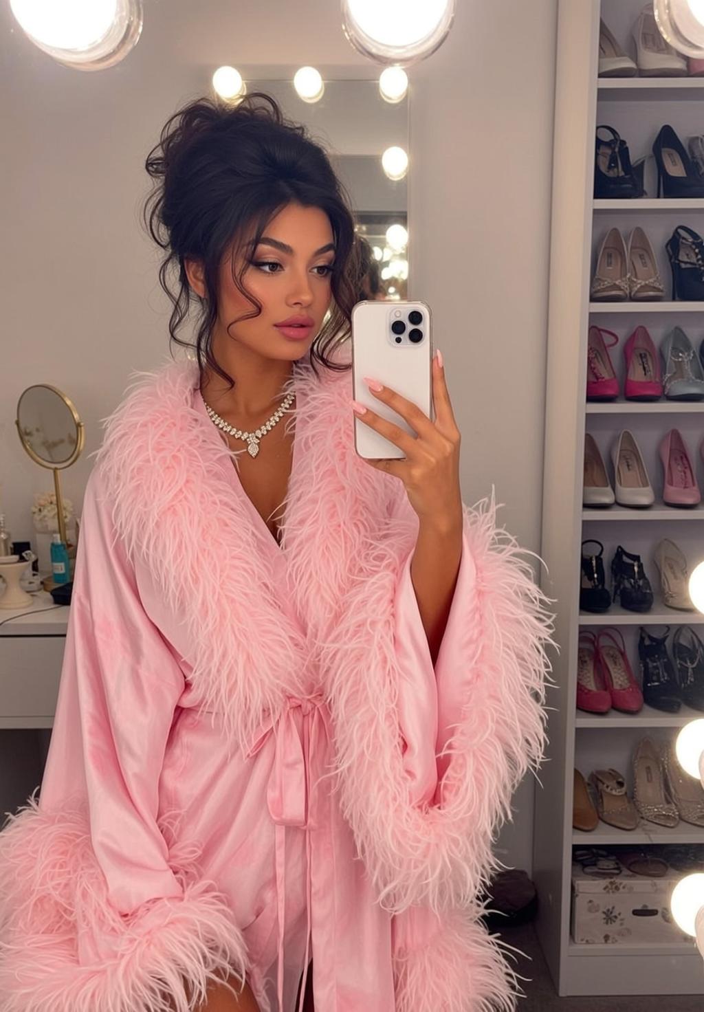 Barbiecore Standing Holding White Smartphone Her Right