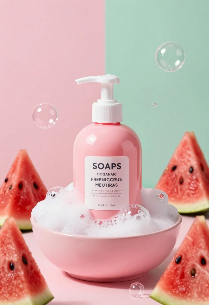 Vibrant Pink Pump Bottle Body Wash Sits Mound White Foam