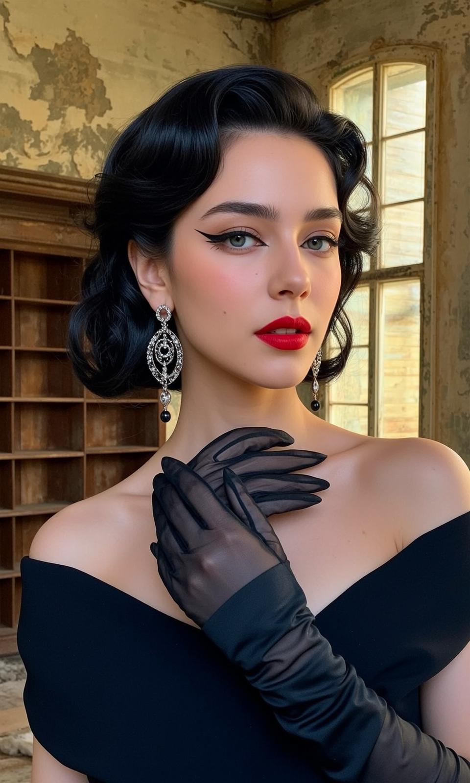 Hair Salon Young Dark Wavy Styled Vintage