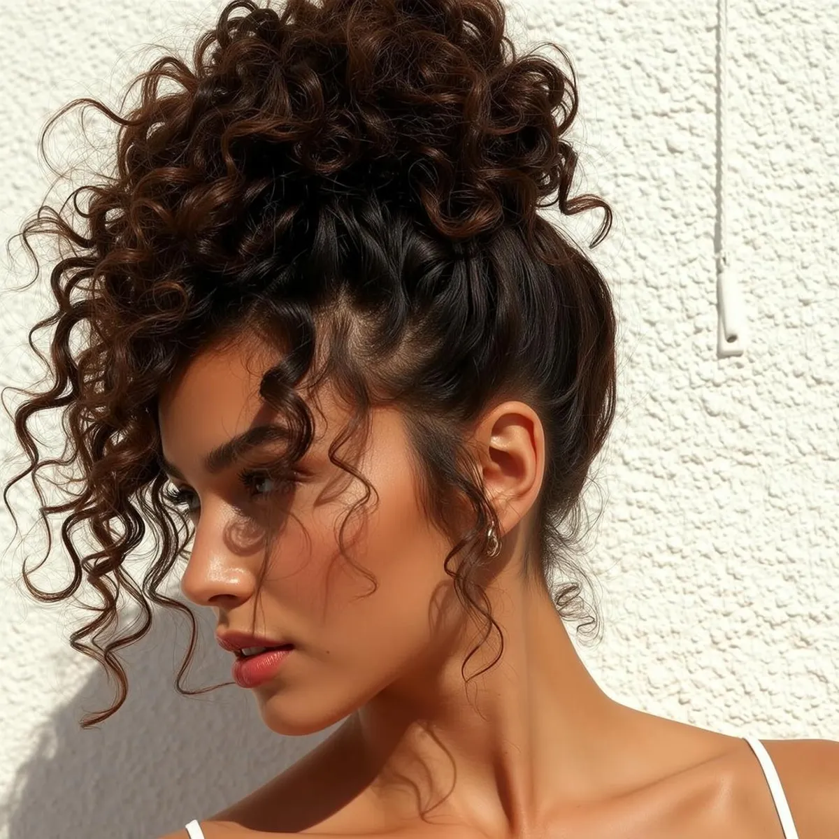 Hair Salon Young Dark Brown Curly Voluminous