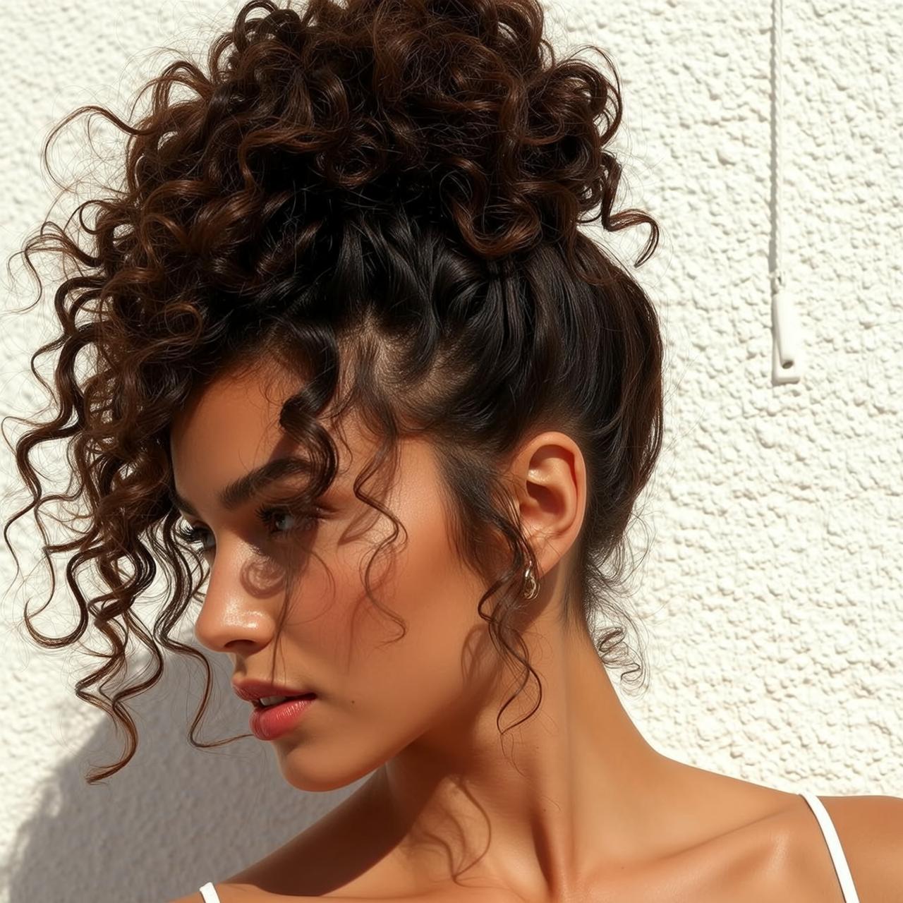 Hair Salon Young Dark Brown Curly Voluminous