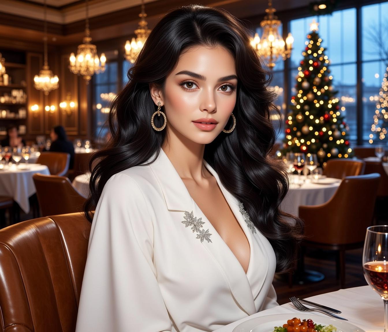 Cream Satin Blazer Restaurant Look reference photo