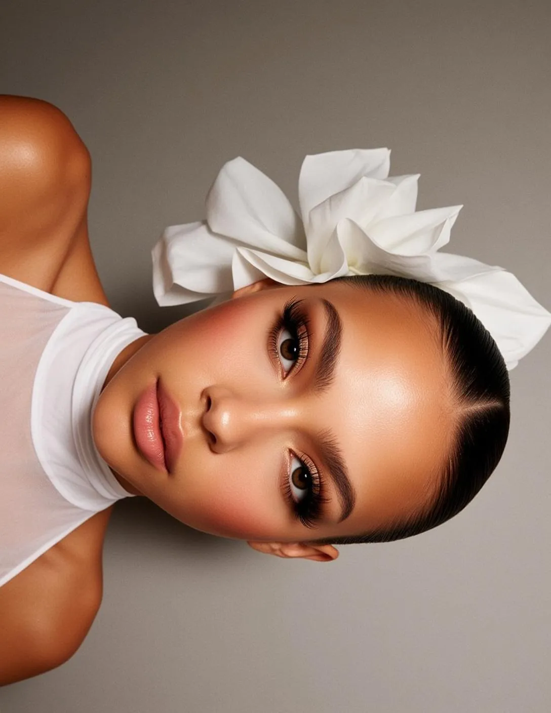 Makeup Vertical Close-up Photorealistic Young Dark Slicked-back