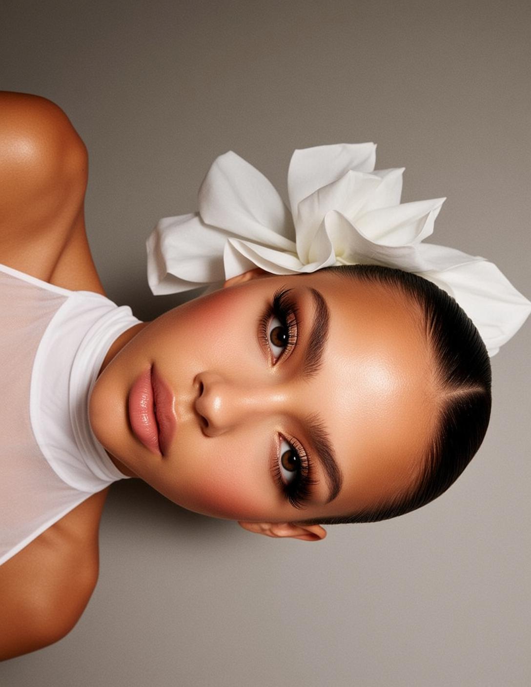 Makeup Vertical Close-up Photorealistic Young Dark Slicked-back