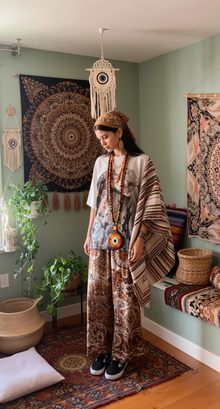 Indie Young Dark Long Pulled Back Headscarf