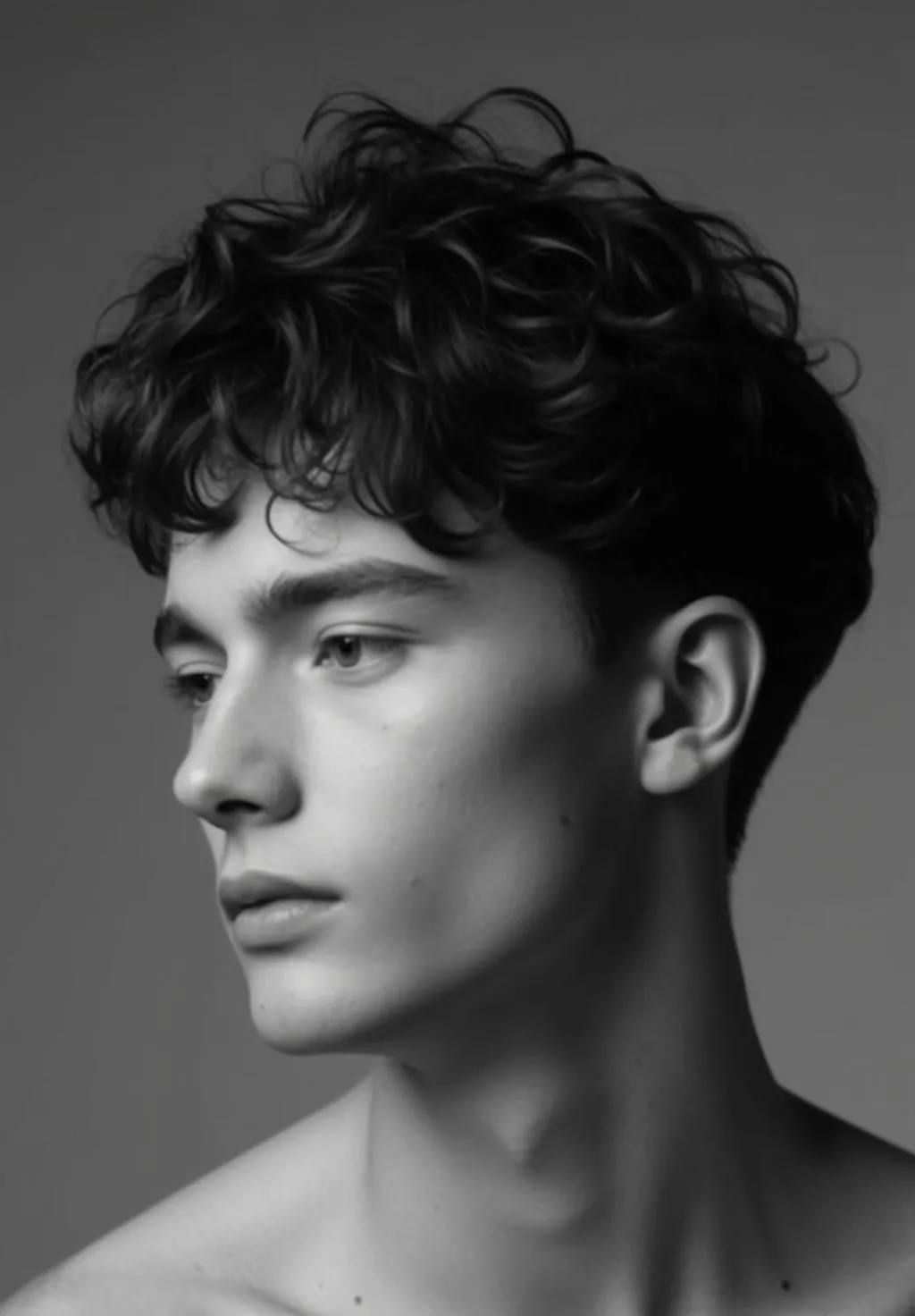 Photorealistic Black And White Medium Close-up Portrait Young Man With