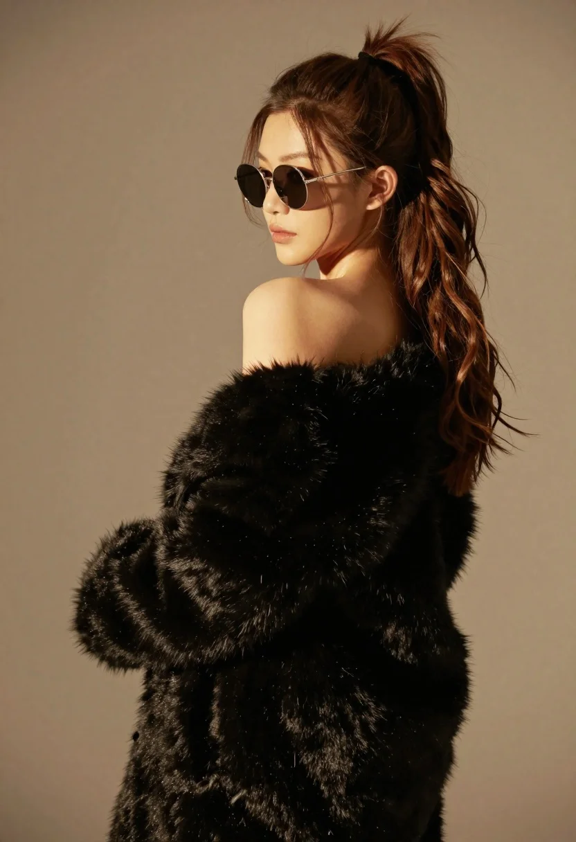 Young Woman With Long Wavy Brown Hair High Ponytail Looks